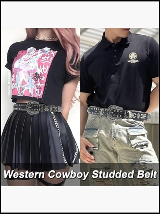 Faux Leather Western Studded Belt Punk Rock Fashion Accessory main image 4